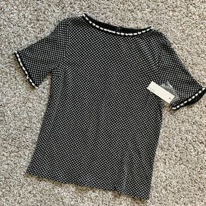 ELLE Elegant Pearl Trim Black and White Blouse